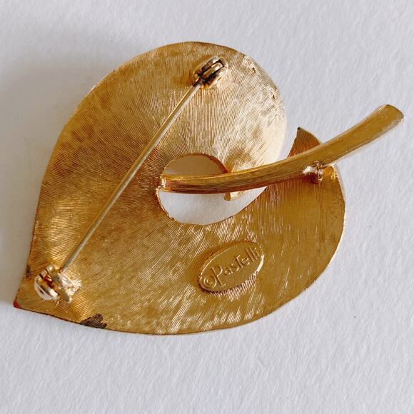 VTG Signed Pastelli Gold Tone Leaf Brooch Mid Century Modernist Pin 60s Jewelry - Picture 6 of 10